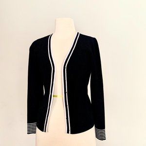 GEORGE stretch vintage basic black sweater with white stripes